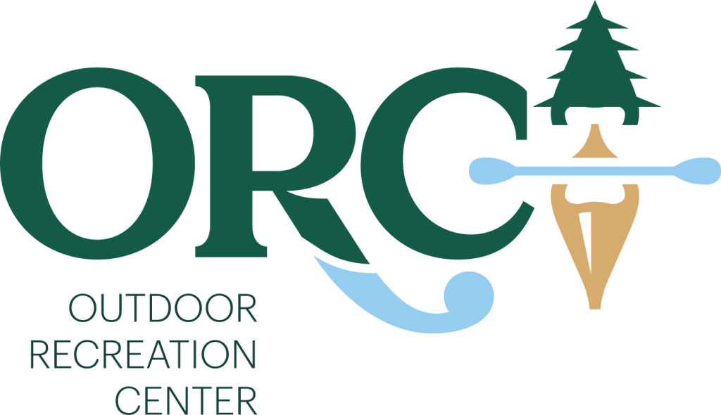 Logo for the Outdoor Recreation Center featuring the letters ORC, a stylized kayak, paddle, and tree, with OUTDOOR RECREATION CENTER written below.